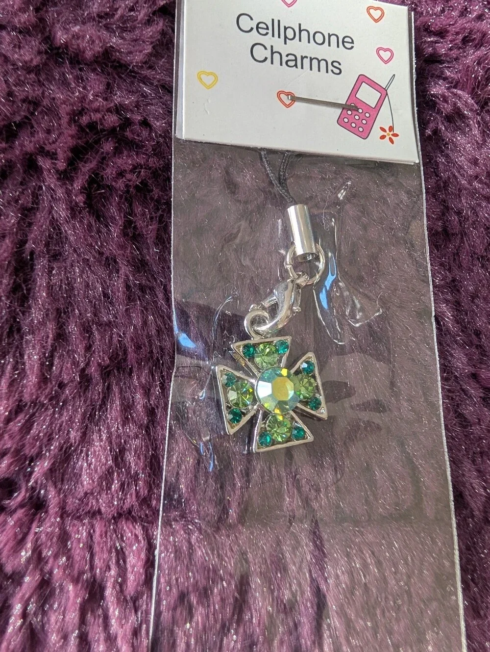 Cell Phone Charm Blingy Green Cross NIP